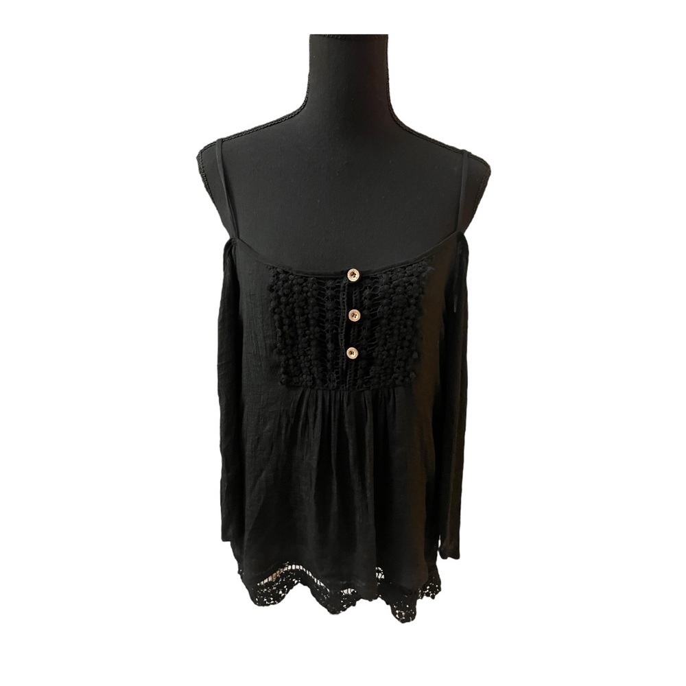 Tobi Black Cold Shoulder Draped Layered Top Small